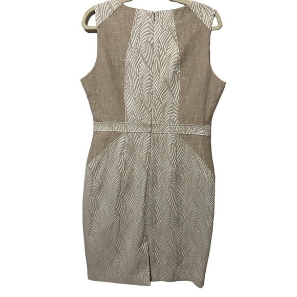 Calvin Klein Tan and Ivory Scuba Structured Sheath Dress Tropical Leaves Size 12 - Picture 7 of 12